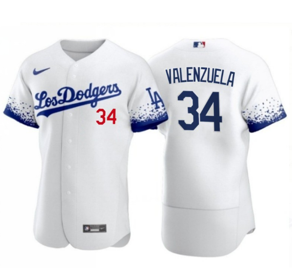 Men's Los Angeles Dodgers #34 Toro Valenzuela 2021 White City Connect Flex Base Stitched Baseball Jersey